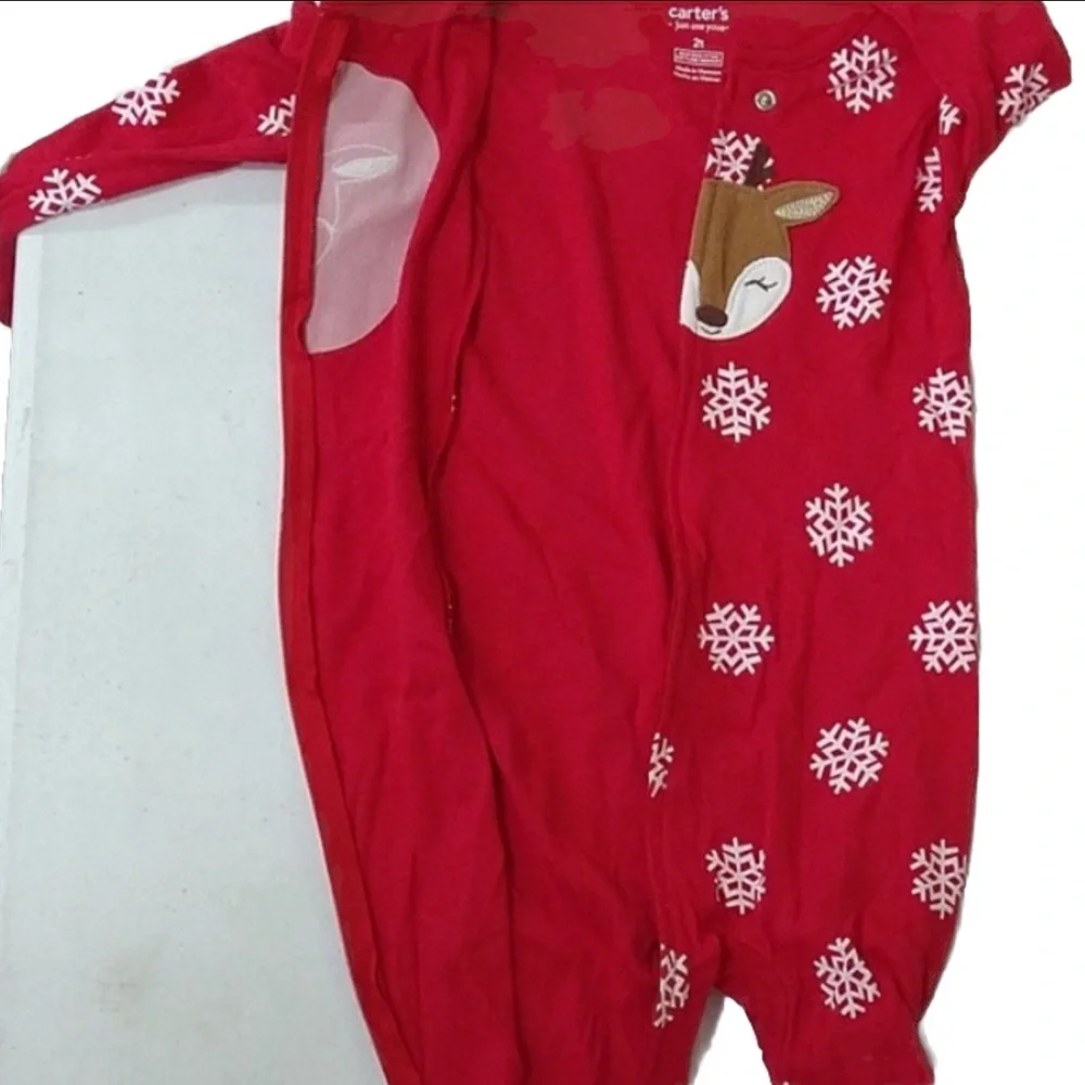 Carters Toddler Pink & Red Snowflake Reindeer Black Santa Footed Pajama Set New!